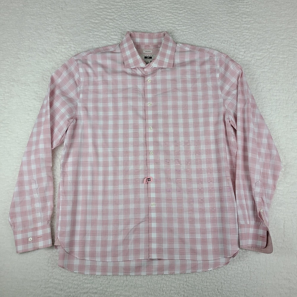 Joseph Abboud Dress Shirt Mens 2XL XXL Pink White Plaid Check Non Iron Button Up